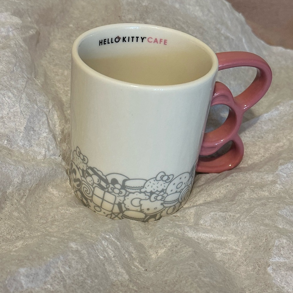 New official Hello Kitty Cafe Mug with Pink Handle and Gray Design - Picture 2 of 16
